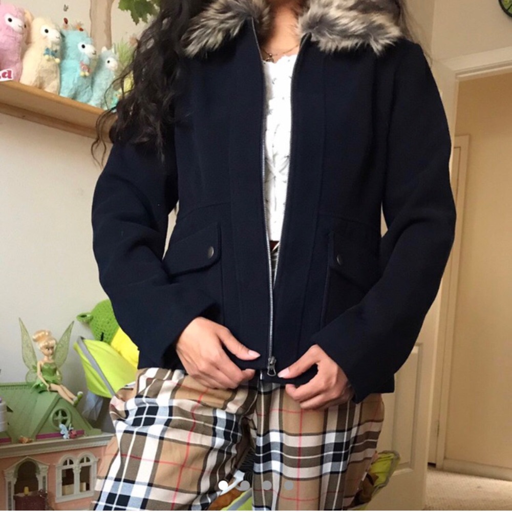 Maralyn and me faux fur navy blue coat.